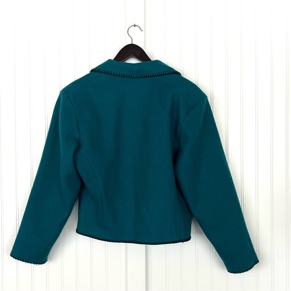 Vintage Western Cropped Jacket Wool Teal Turquoise Southwestern Silver Buttons - Picture 5 of 13